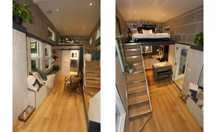 tile installations in accent banding, shelving