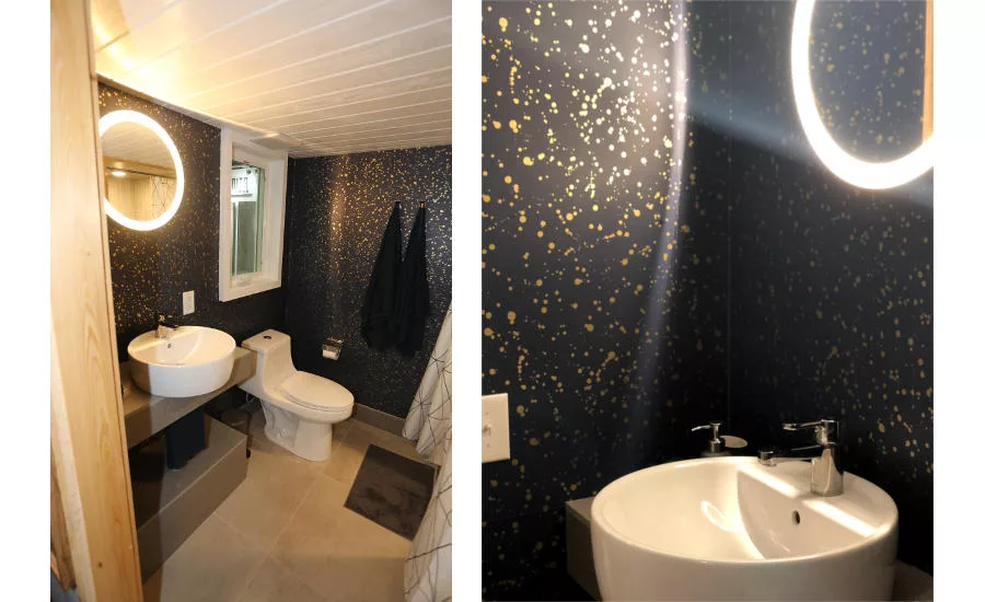 large-format panel installation in bathroom