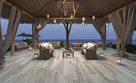 Outdoor pavilion with porcelain pavers