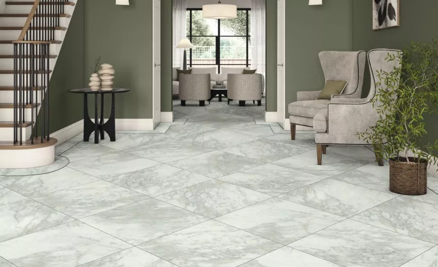 residential foyer with stone-look tile