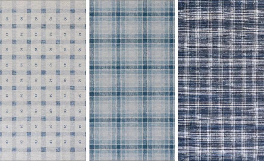 three washable rug images in blue