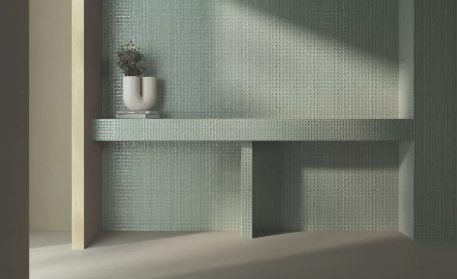 room clad in green tile