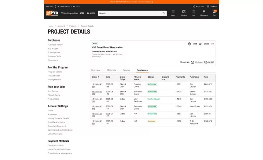 screenshot of project planning app 