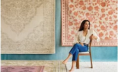 Padma Lakshmi with area rugs