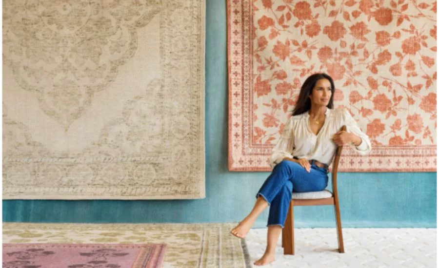 Padma Lakshmi with area rugs