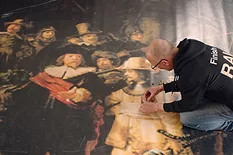 Dutch artist working on the installation