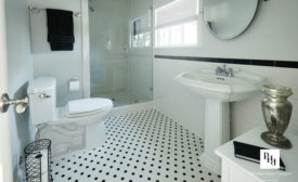 Hexagonal micromosaic tiles in bathroom