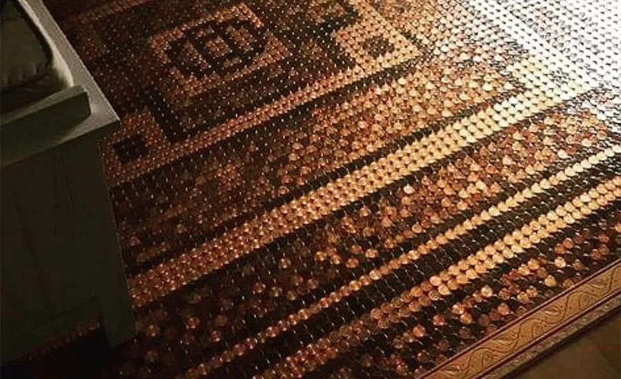 floor installed with pennies