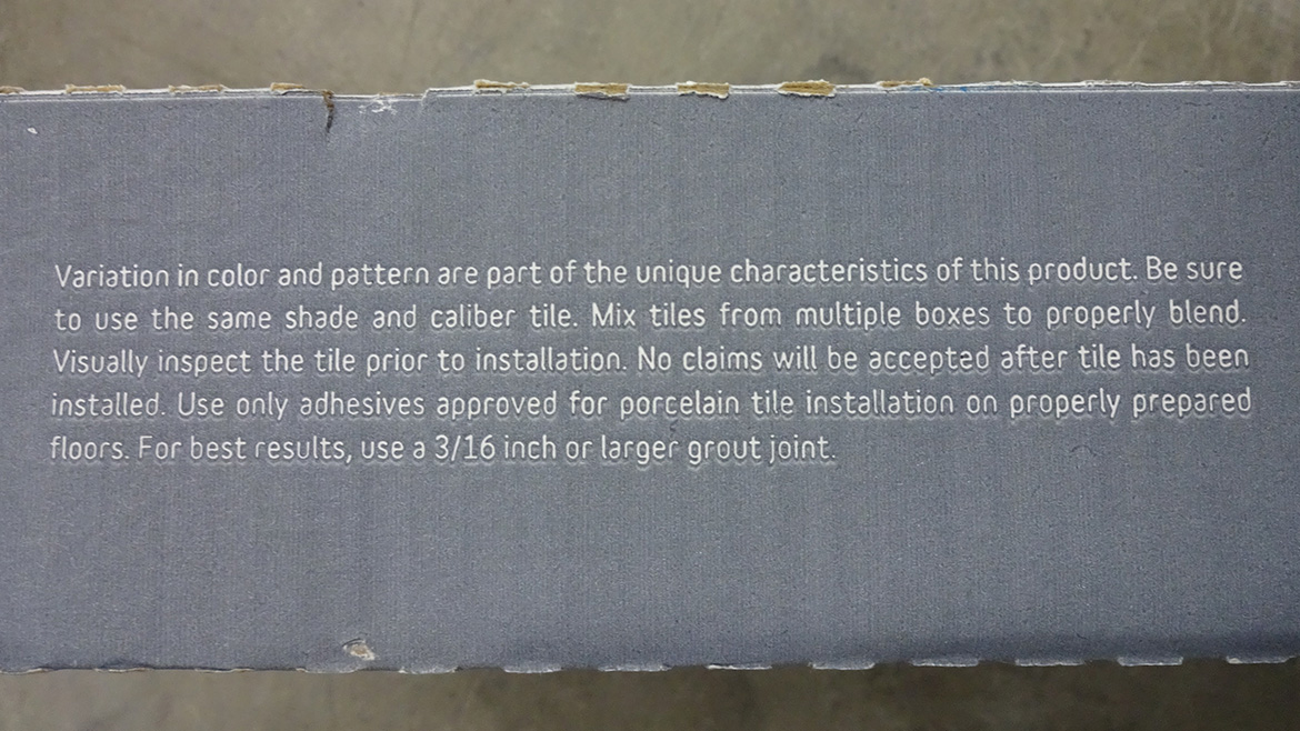 instructions on tile box
