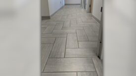 ceramic tile installed in a herringbone pattern
