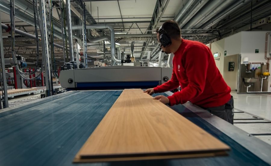 Oak wood veneer being manufactured by Spacva in Croatia.