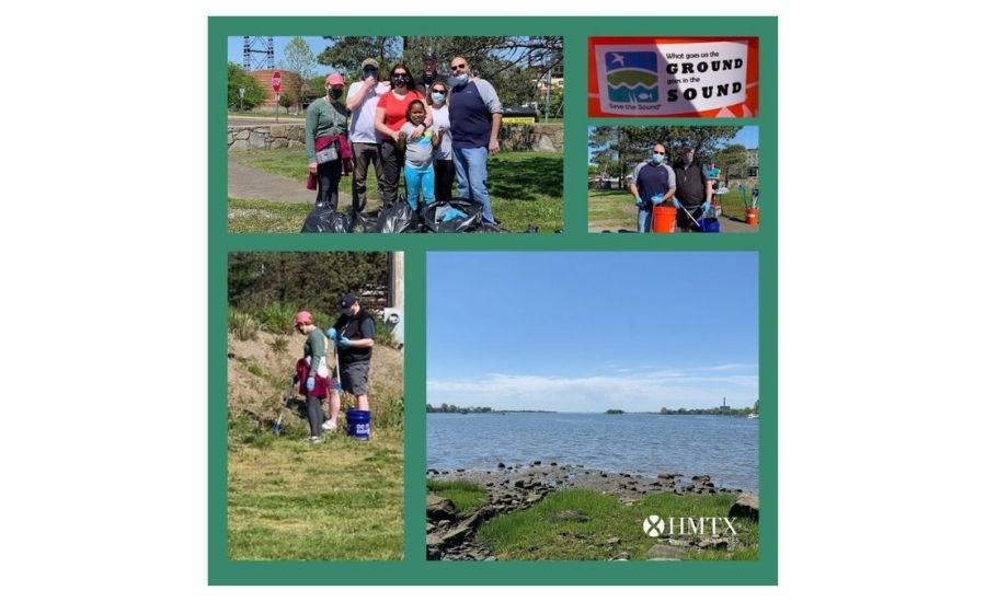 MTX employees gathered at Veteran's Memorial Park in Norwalk, Connecticut, on May 15, 2021,  to take part in a coastal cleanup arranged by Save the Sound.