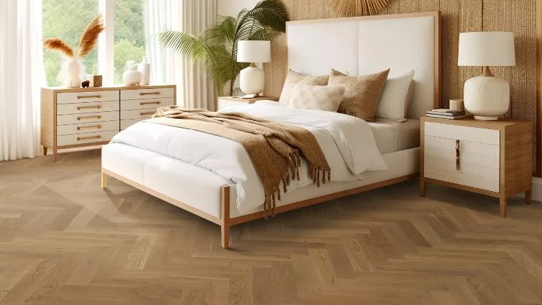 Wood flooring in a bedroom