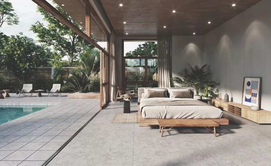 Exterior of home with pool tile 