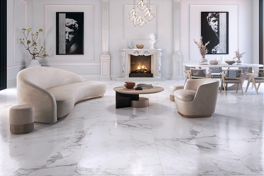 Emotion Ceramics' Lenox Lappato marble-look porcelain tile collection