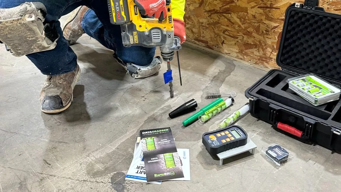 performing a relative humidity (RH) test on a concrete slab using in-situ probes