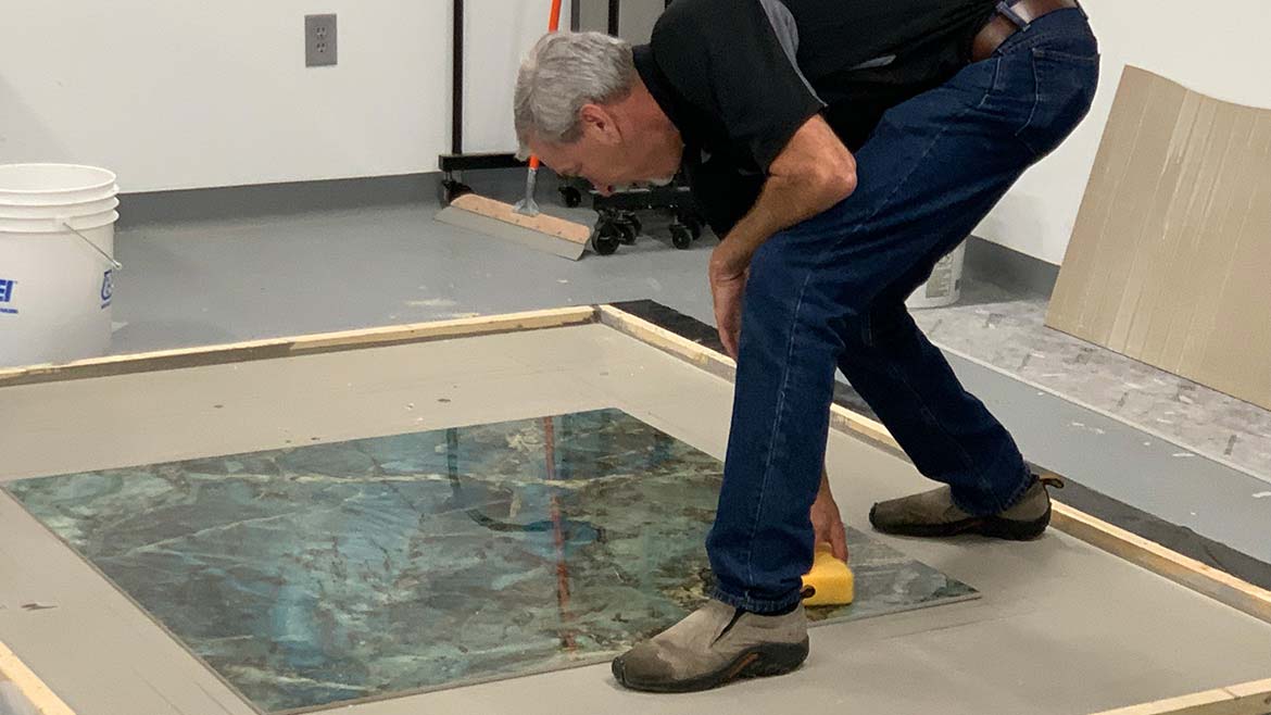 Step 1: clean the gauged porcelain tile slab