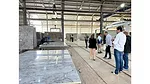 inspecting Quartzblue slabs