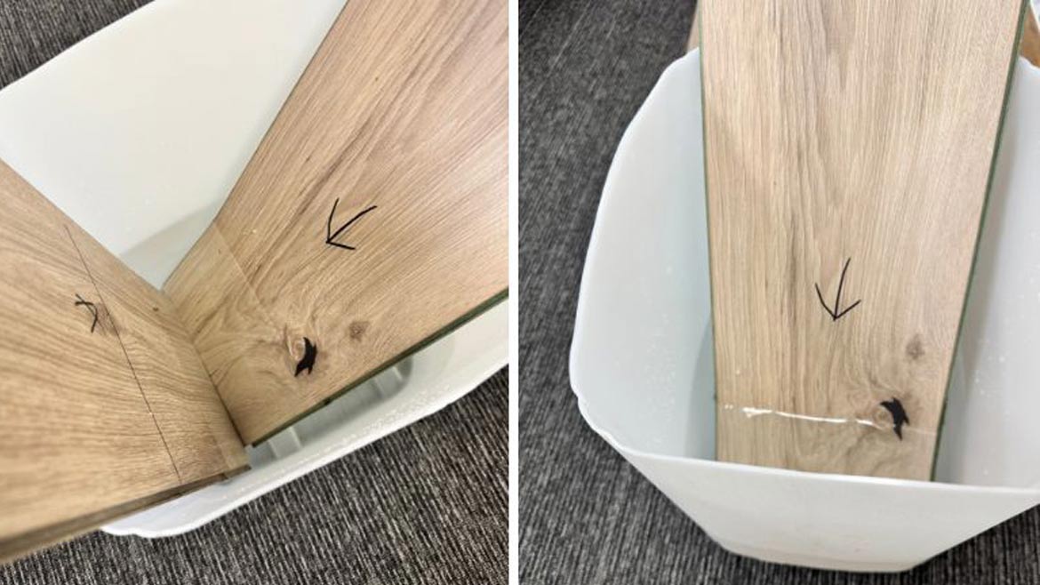 Waterproof laminate prototype testing