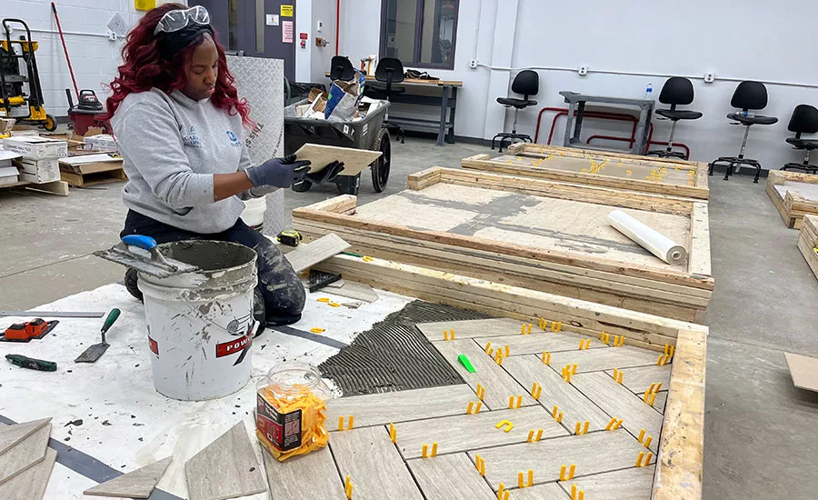 Charity Adeoti attending the FCEF Basic Flooring Installation program