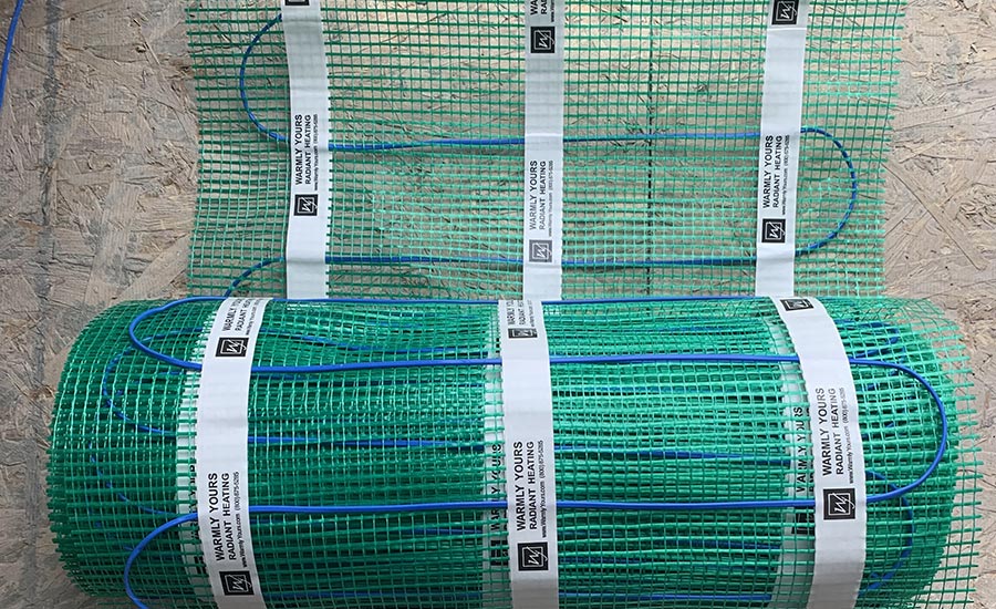 Floor heating rolls consist of a heating cable (single or twin conductor) attached to a mesh (often fiberglass) backing.